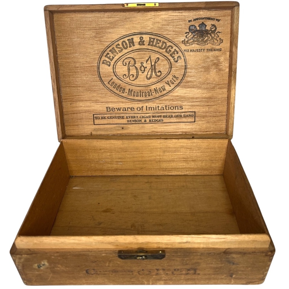 Antique 1920's Benson & Hedges His Majesty The King Wooden Cigar Box